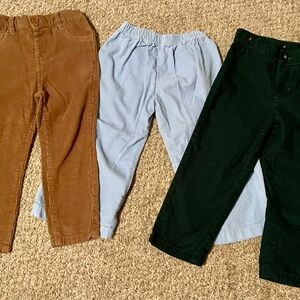 Kids Corduroy and Cotton Pants Trio - Brown, Light Blue, Green 3T